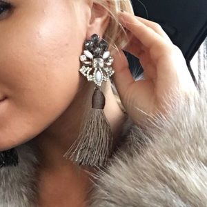Gray Royalty Beautiful Long Tassel Earrings